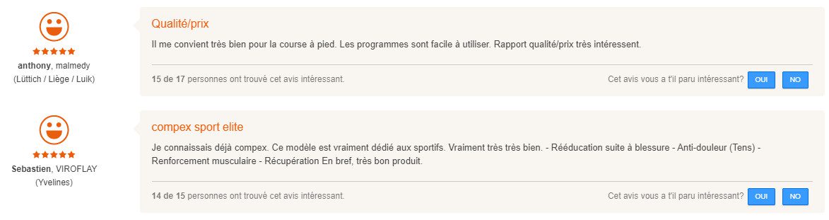 la satisfaction des clients pour le stimulateur compex sport elite