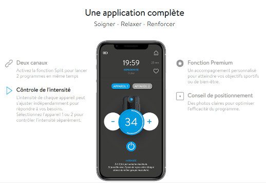 l'application bluetens duo sport pour smartphone intensité