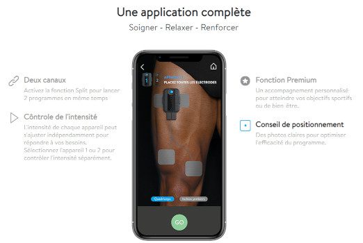 l'application bluetens duo sport pour smartphone positionnement